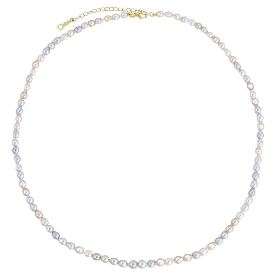 14 Karat Yellow Gold Multicolor Akoya Cultured Pearl Layer Thin Bead Necklace