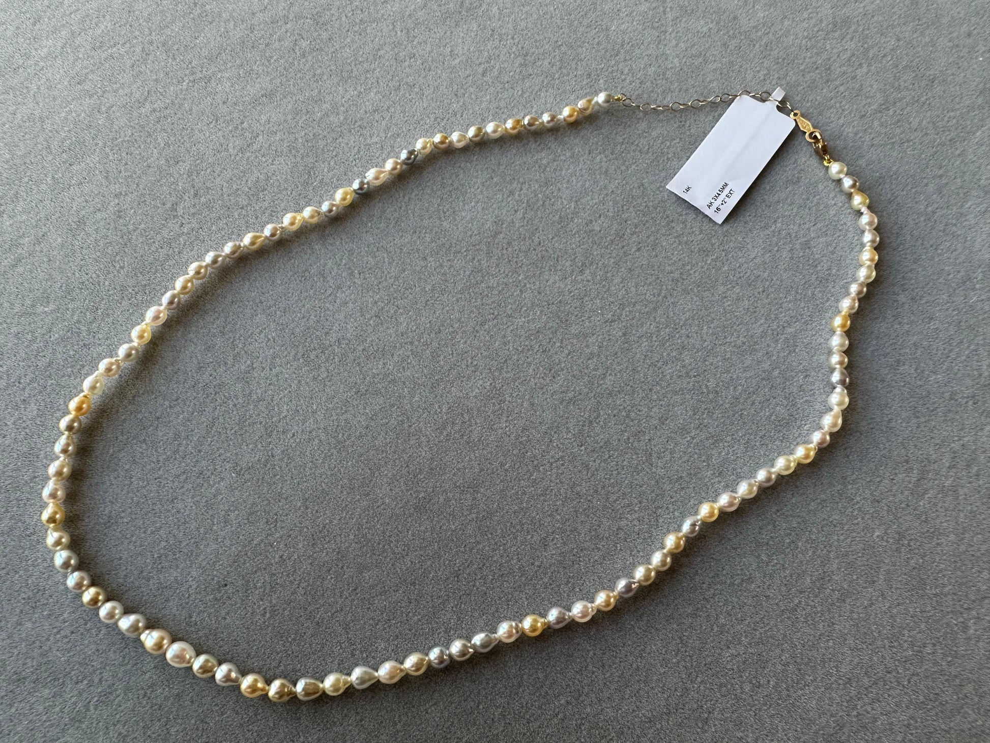 14 Karat Yellow Gold Multicolor Akoya Cultured Pearl Layer Thin Bead Necklace