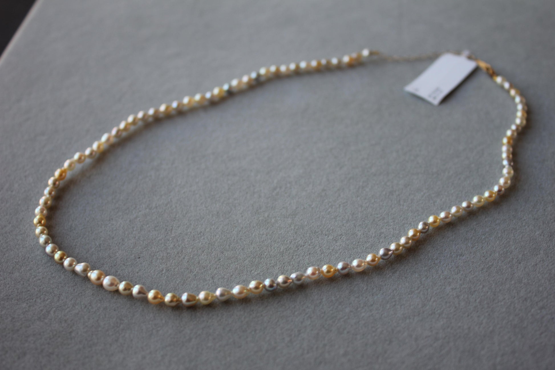 14 Karat Yellow Gold Multicolor Akoya Cultured Pearl Layer Thin Bead Necklace