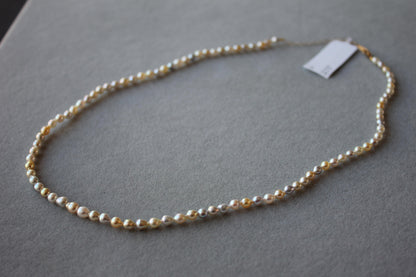 14 Karat Yellow Gold Multicolor Akoya Cultured Pearl Layer Thin Bead Necklace