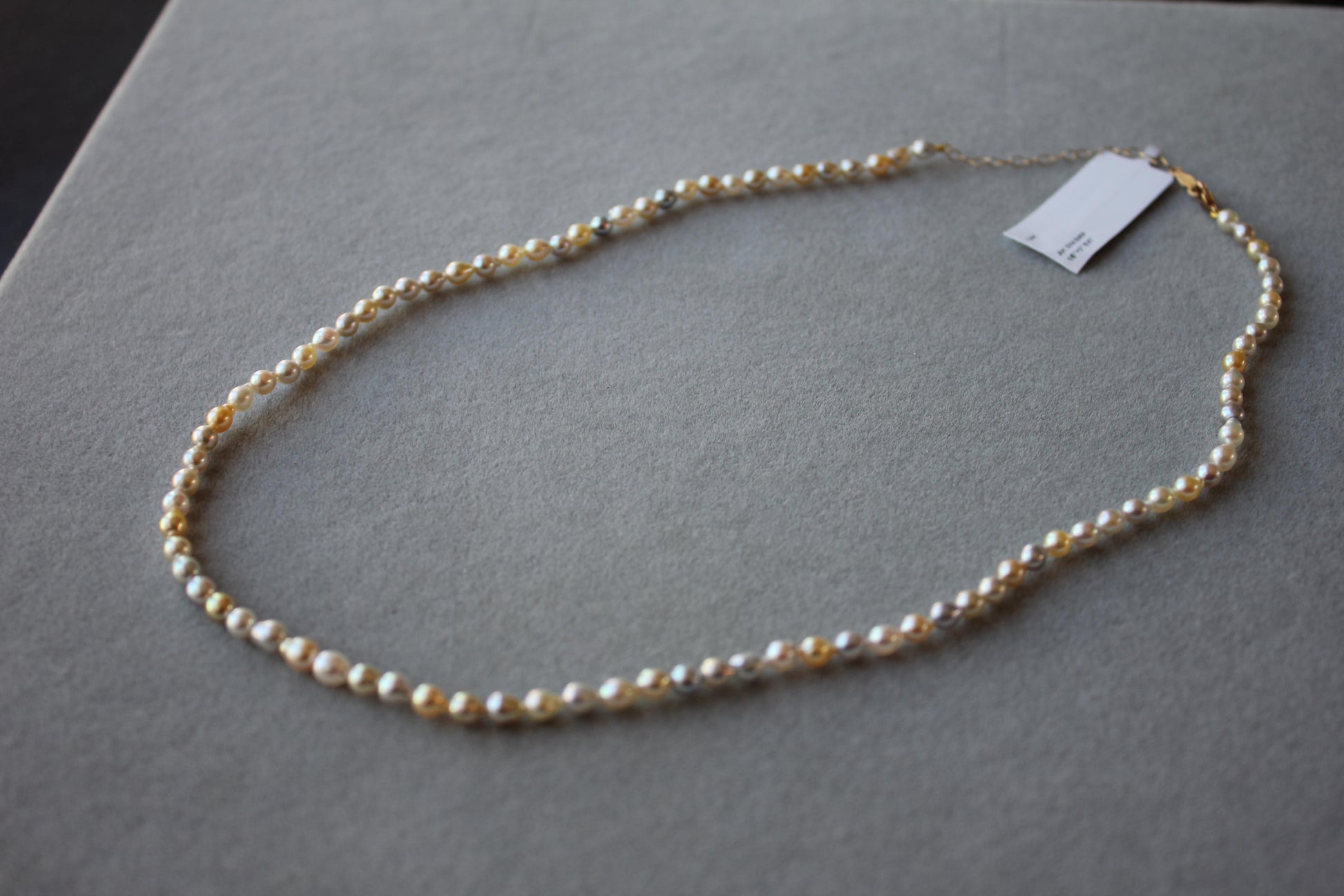 14 Karat Yellow Gold Multicolor Akoya Cultured Pearl Layer Thin Bead Necklace