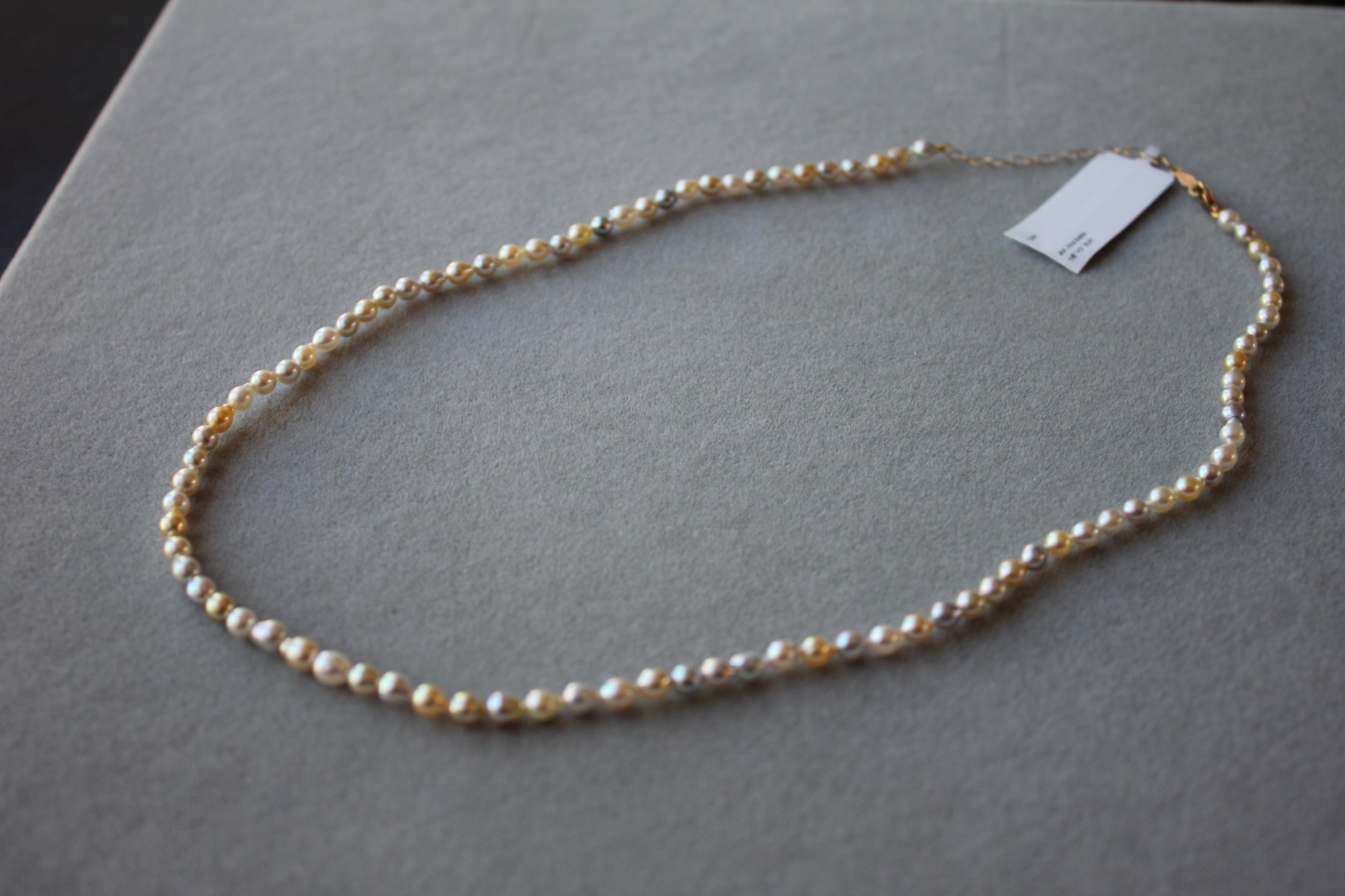 14 Karat Yellow Gold Multicolor Akoya Cultured Pearl Layer Thin Bead Necklace