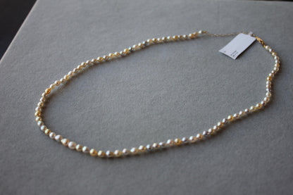 14 Karat Yellow Gold Multicolor Akoya Cultured Pearl Layer Thin Bead Necklace