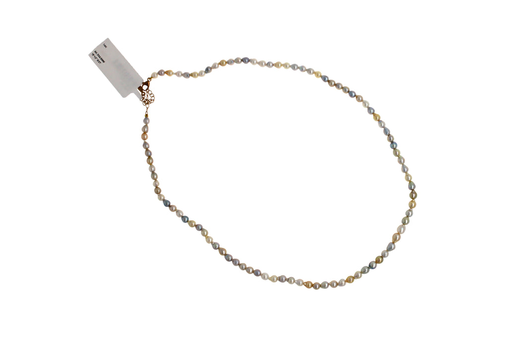 14 Karat Yellow Gold Multicolor Akoya Cultured Pearl Layer Thin Bead Necklace