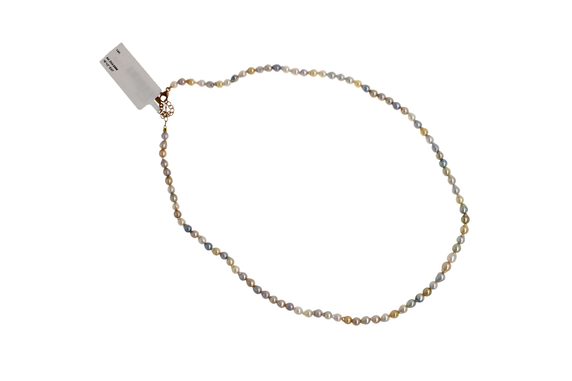 14 Karat Yellow Gold Multicolor Akoya Cultured Pearl Layer Thin Bead Necklace