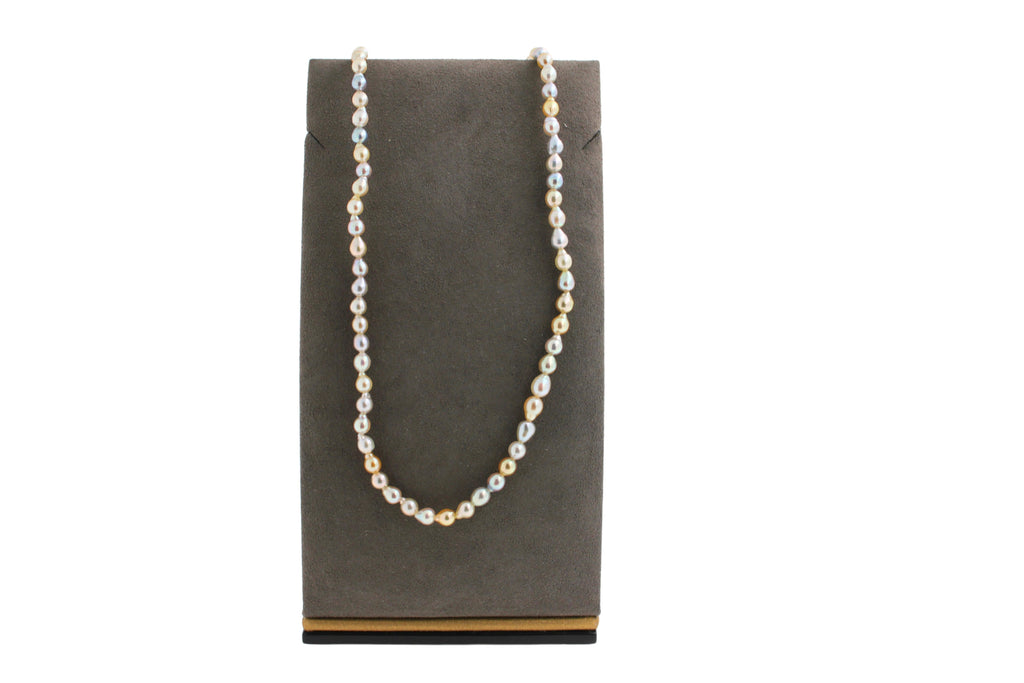 14 Karat Yellow Gold Multicolor Akoya Cultured Pearl Layer Thin Bead Necklace