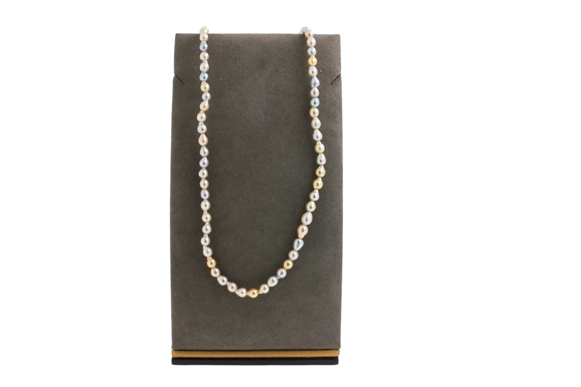 14 Karat Yellow Gold Multicolor Akoya Cultured Pearl Layer Thin Bead Necklace