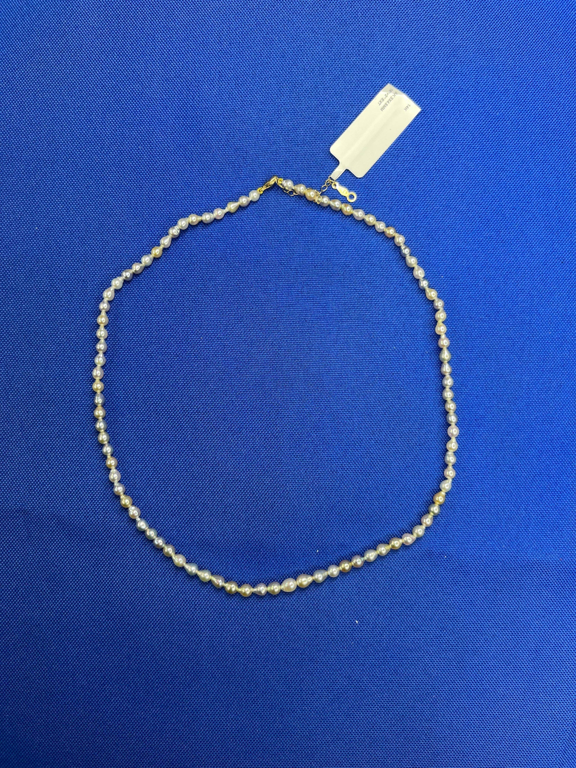 14 Karat Yellow Gold Multicolor Akoya Cultured Pearl Layer Thin Bead Necklace