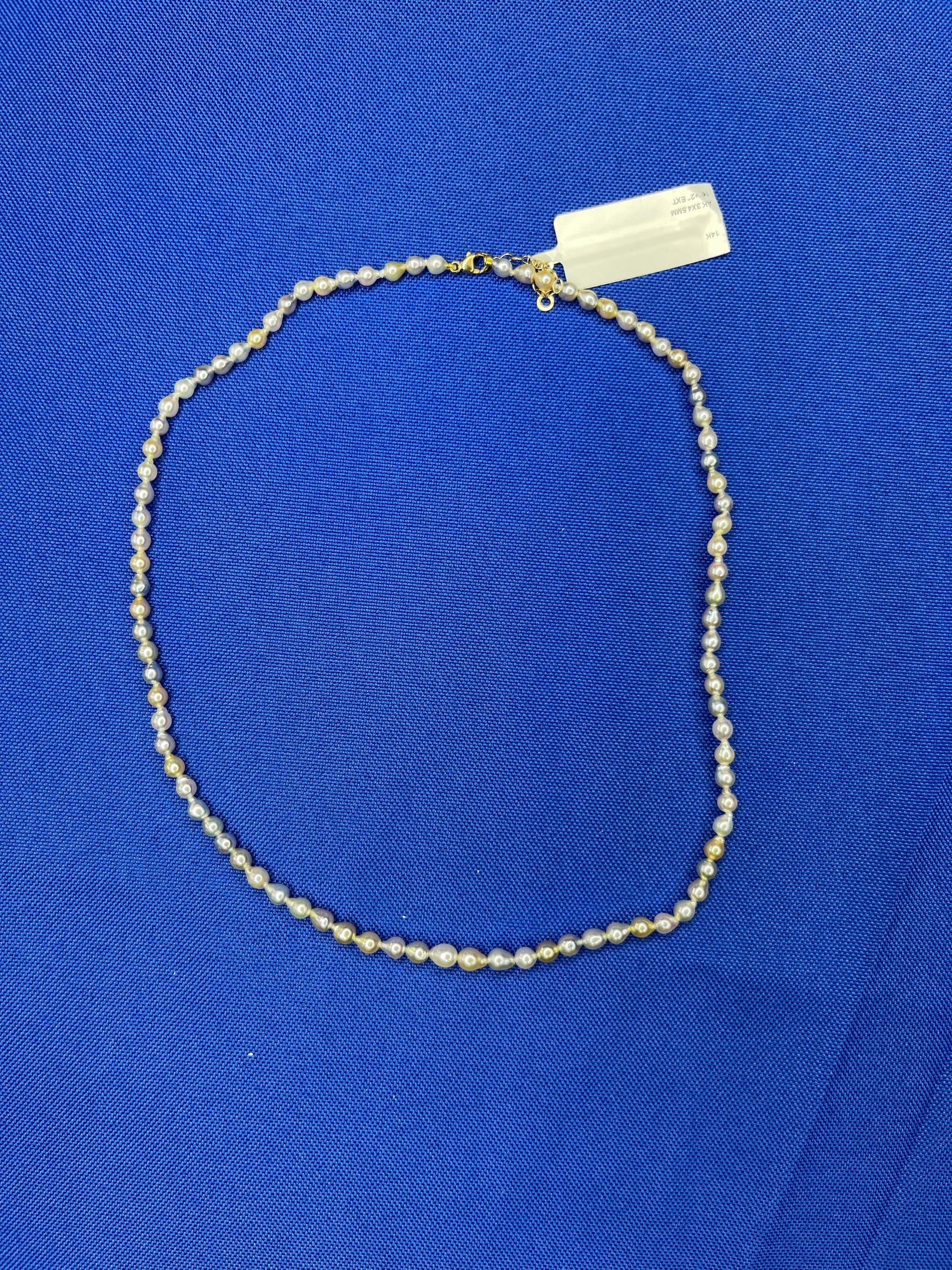 14 Karat Yellow Gold Multicolor Akoya Cultured Pearl Layer Thin Bead Necklace