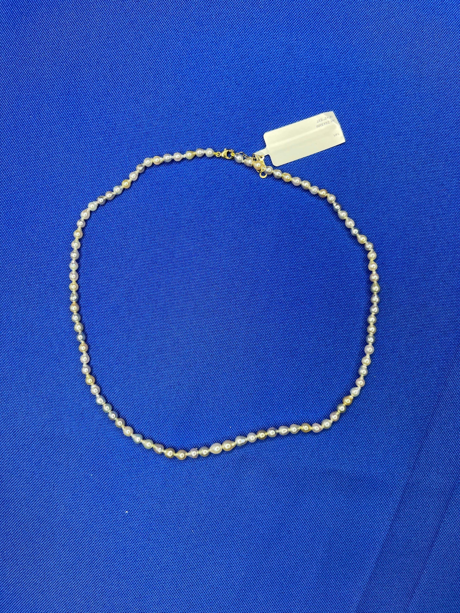 14 Karat Yellow Gold Multicolor Akoya Cultured Pearl Layer Thin Bead Necklace