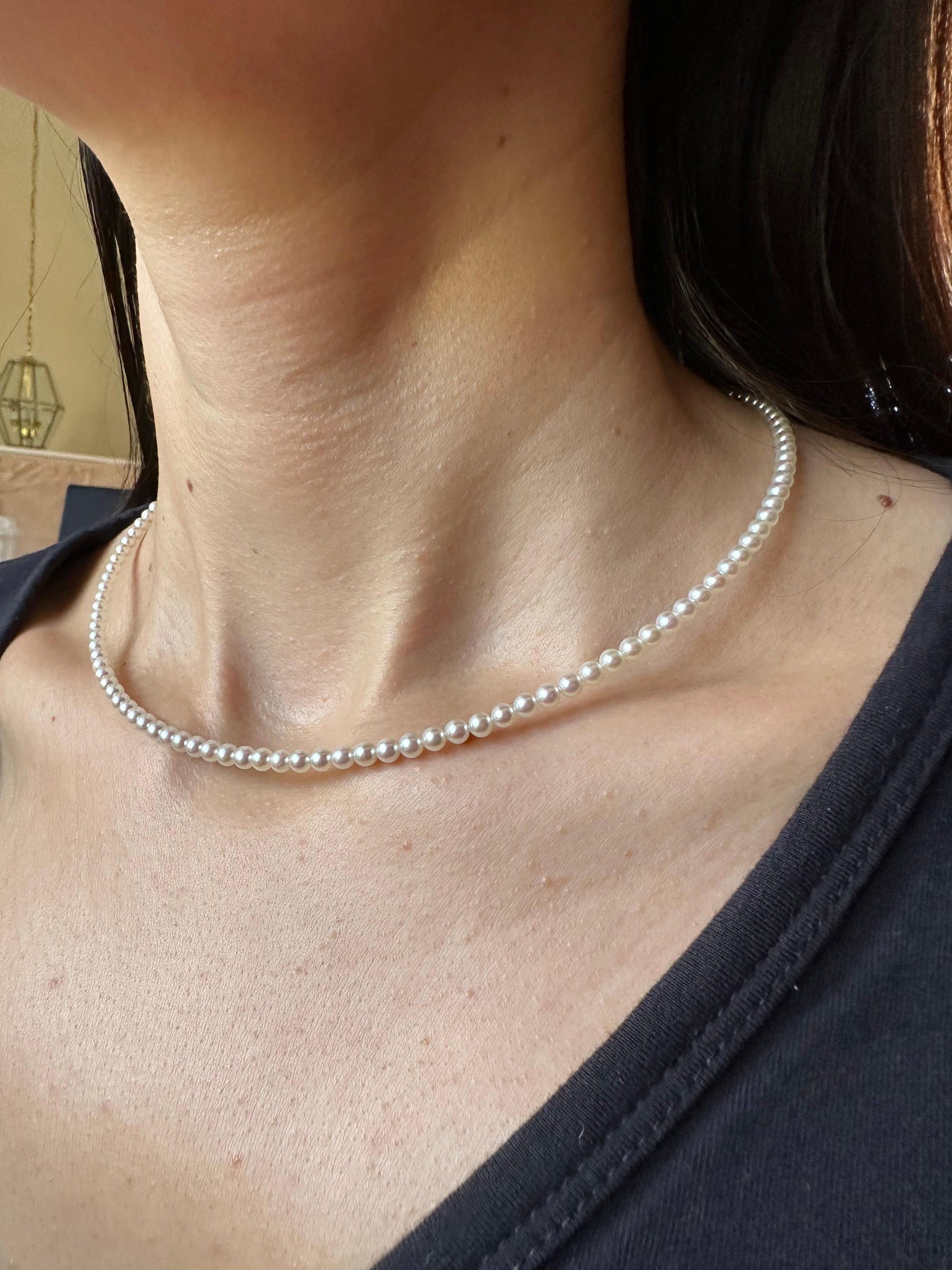 14 Karat Yellow Gold Multicolor Akoya Cultured Pearl Layer Thin Bead Necklace