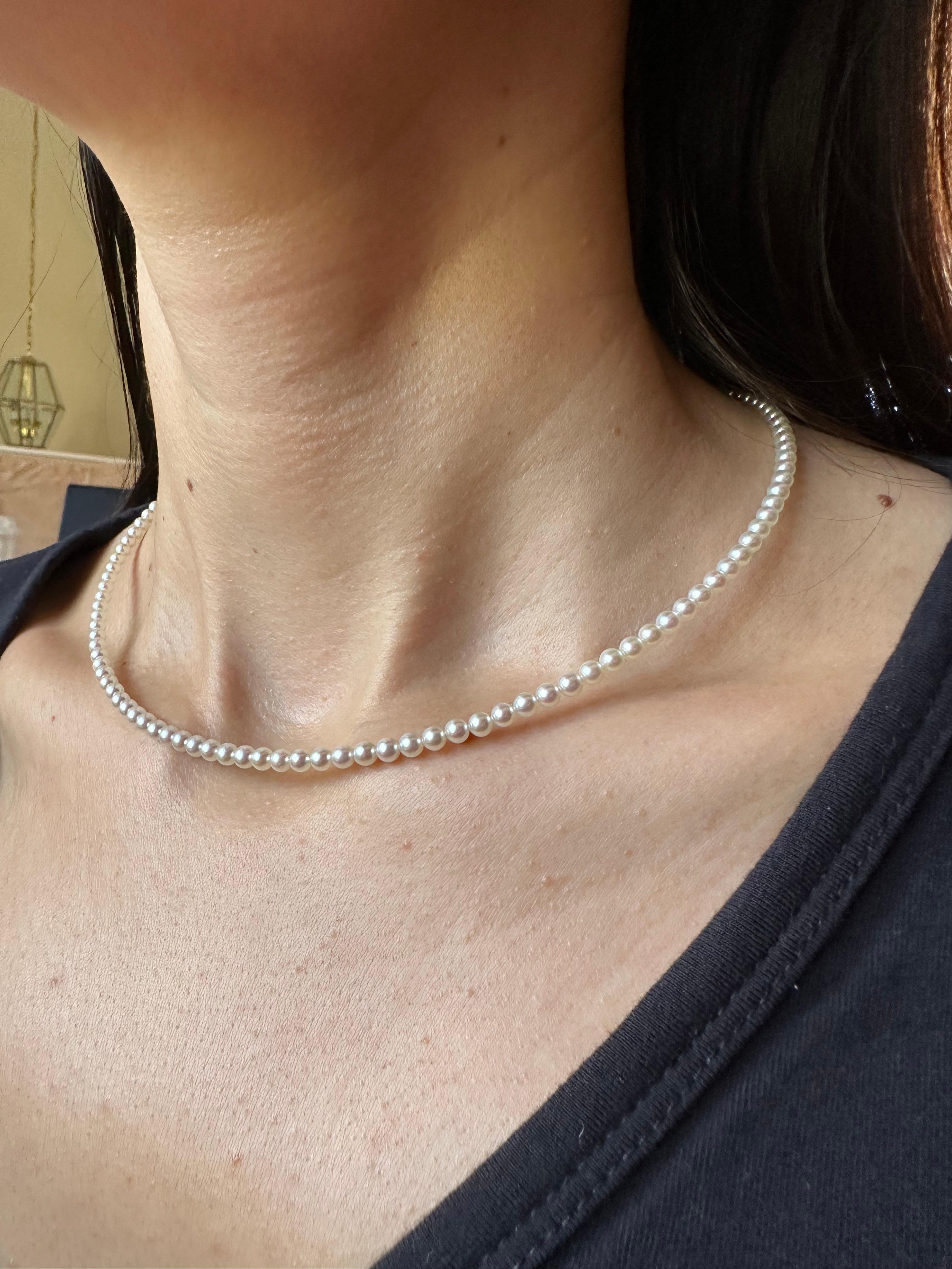 14 Karat Yellow Gold Multicolor Akoya Cultured Pearl Layer Thin Bead Necklace