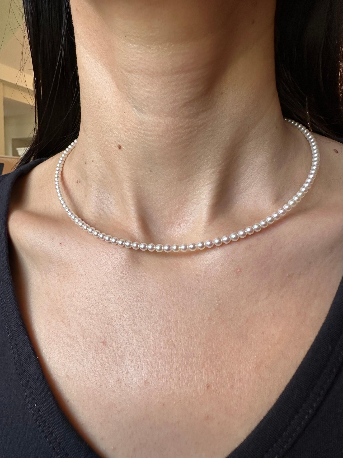 14 karat yellow gold multicolor akoya cultured pearl layer thin bead necklace