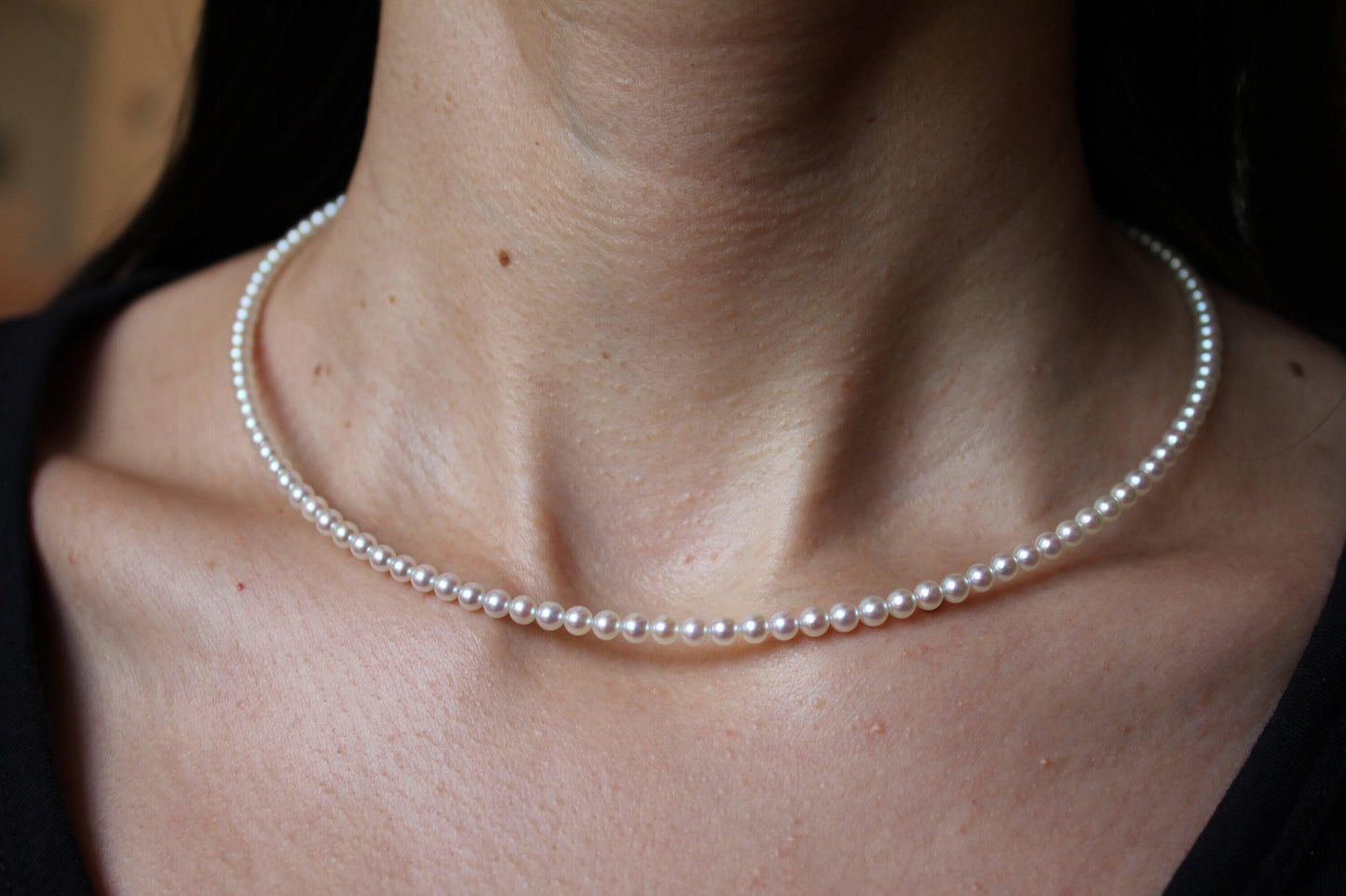 14 karat yellow gold white akoya pearl bead layer dainty classic beautiful white