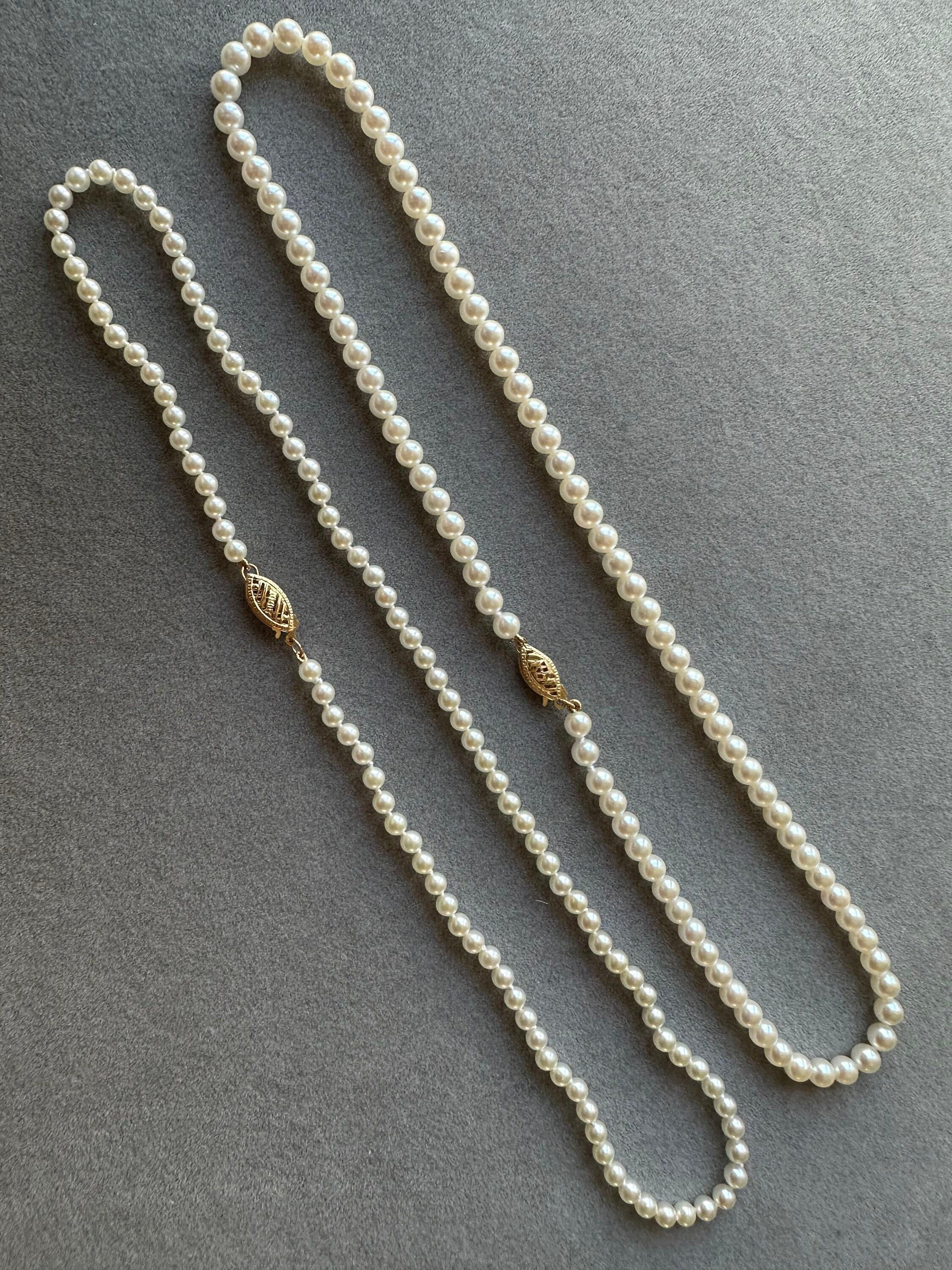 14 Karat Yellow Gold White Akoya Pearl Bead Layer Dainty Classic Beautiful White