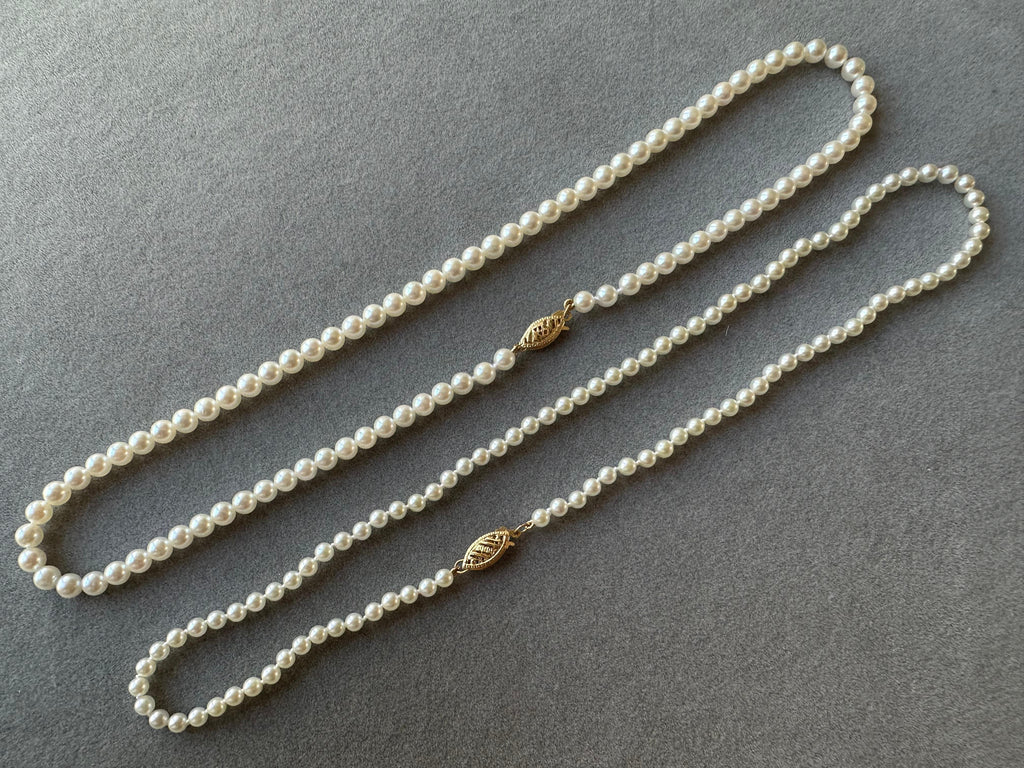 14 Karat Yellow Gold White Akoya Pearl Bead Layer Dainty Classic Choker Necklace