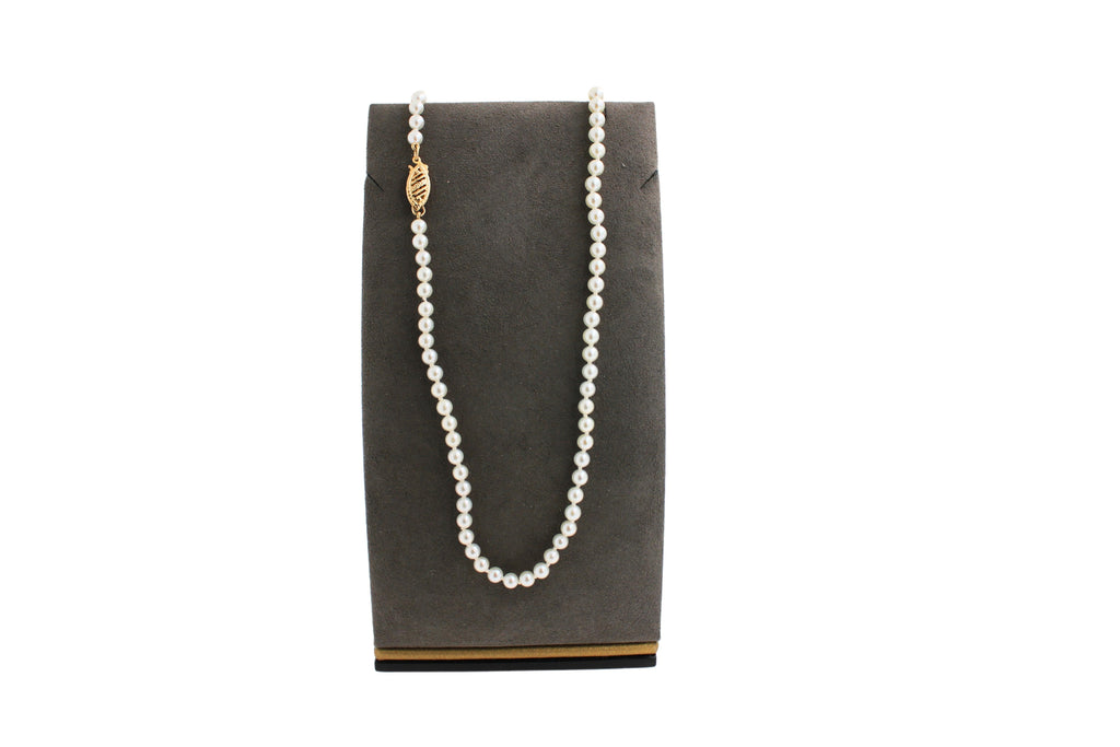 14 Karat Yellow Gold White Akoya Pearl Bead Layer Dainty Classic Choker Necklace