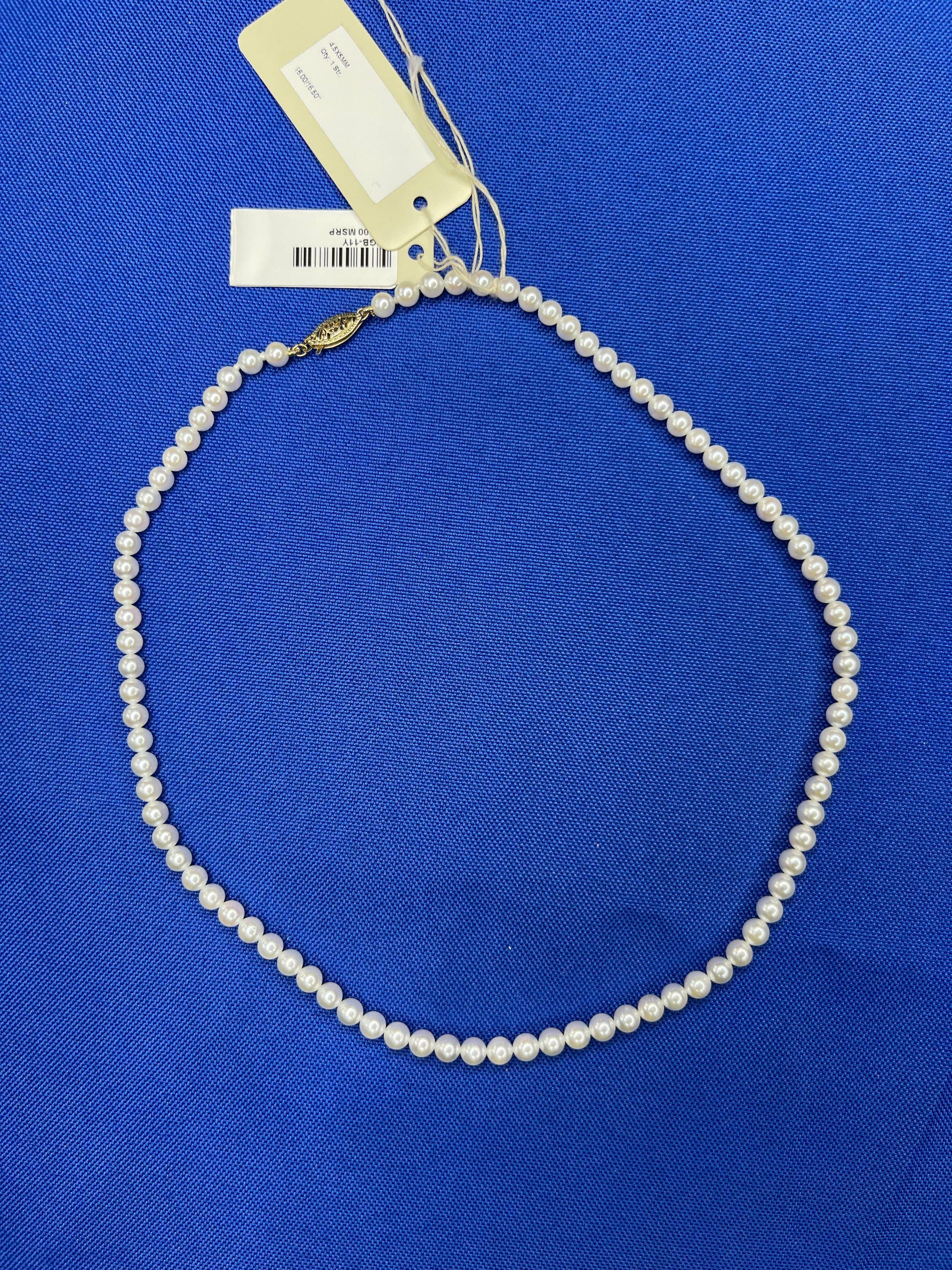 14 Karat Yellow Gold White Akoya Pearl Bead Layer Dainty Classic Choker Necklace