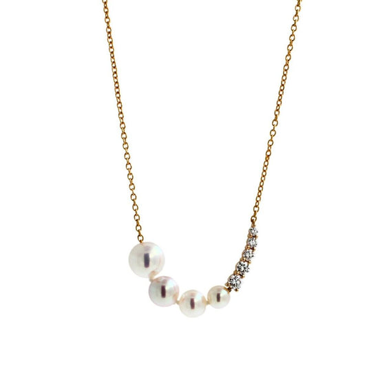 14 Karat Yellow Gold White Akoya Pearl White Diamond Layer Dainty Classic Beauti