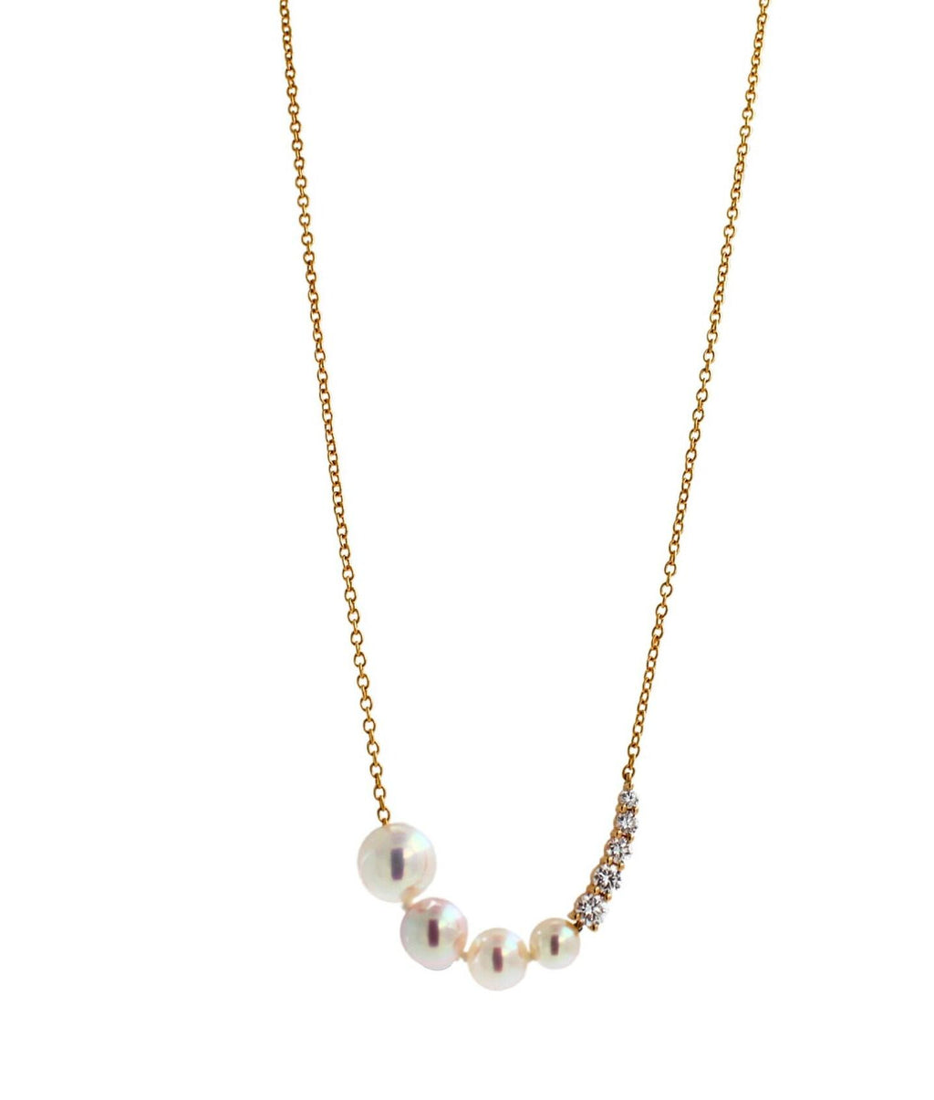 14 Karat Yellow Gold White Akoya Pearl White Diamond Layer Dainty Classic Beauti