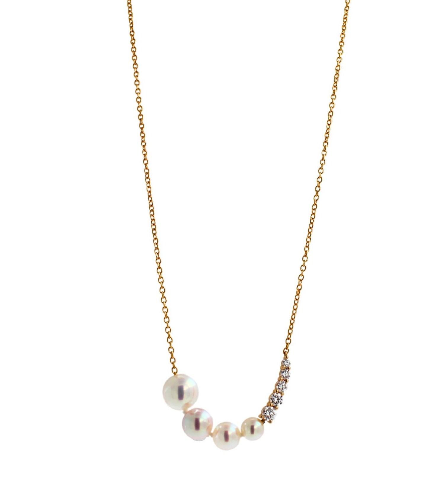 14 Karat Yellow Gold White Akoya Pearl White Diamond Layer Dainty Classic Beauti