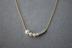 14 Karat Yellow Gold White Akoya Pearl White Diamond Layer Dainty Classic Beauti