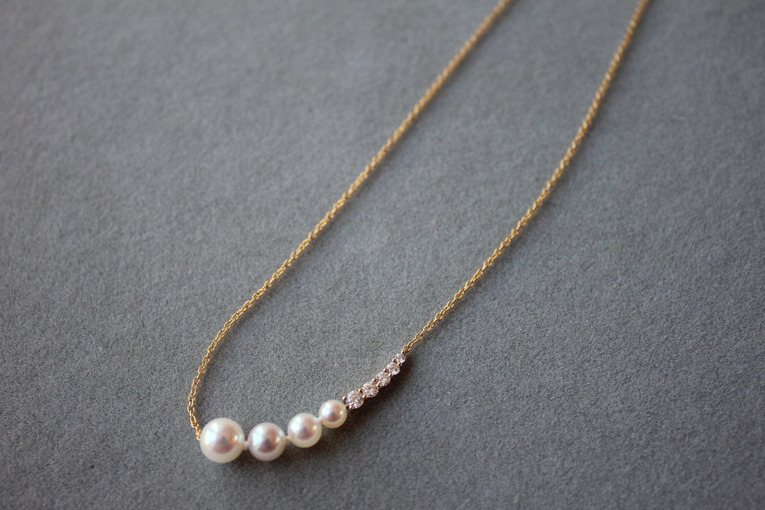 14 Karat Yellow Gold White Akoya Pearl White Diamond Layer Dainty Classic Beauti