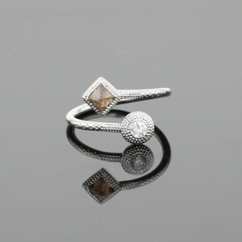 De Beers Talisman Polished &amp; Brown Rough Natural Diamonds 18K White Gold Ring