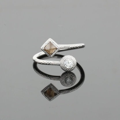 De Beers Talisman Polished &amp; Brown Rough Natural Diamonds 18K White Gold Ring
