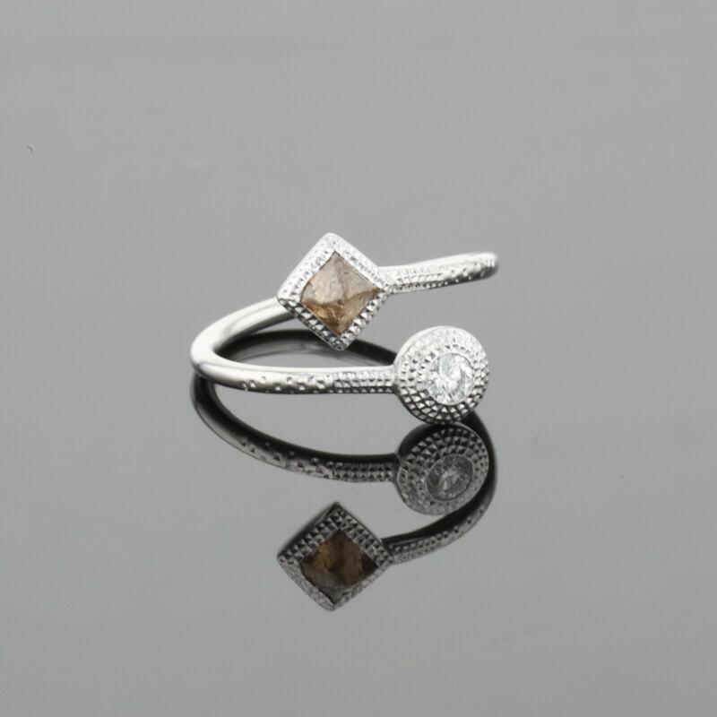 De Beers Talisman Polished &amp; Brown Rough Natural Diamonds 18K White Gold Ring