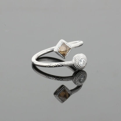 De Beers Talisman Polished &amp; Brown Rough Natural Diamonds 18K White Gold Ring