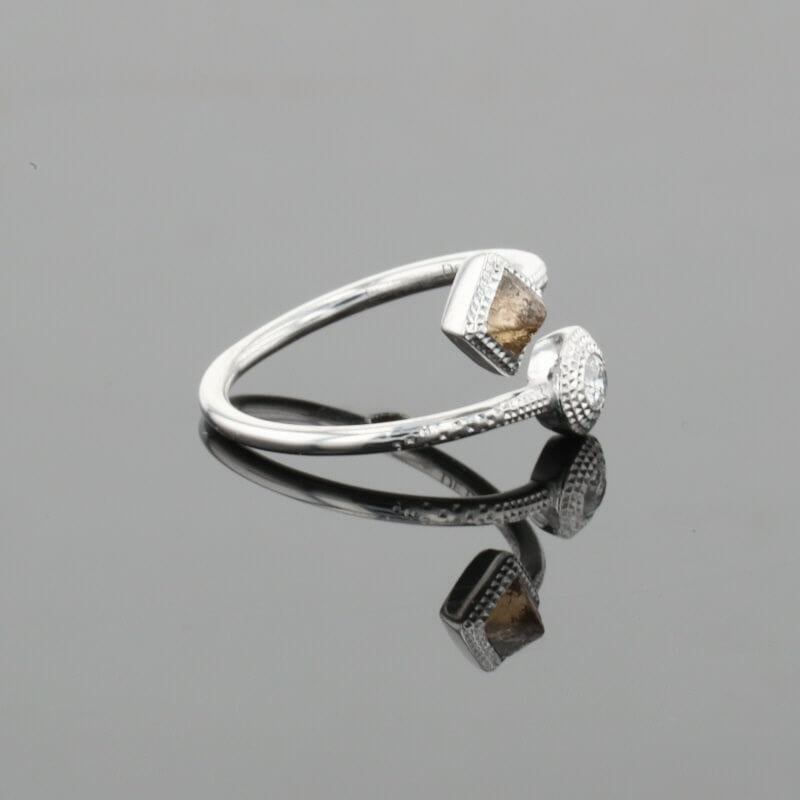 De Beers Talisman Polished &amp; Brown Rough Natural Diamonds 18K White Gold Ring