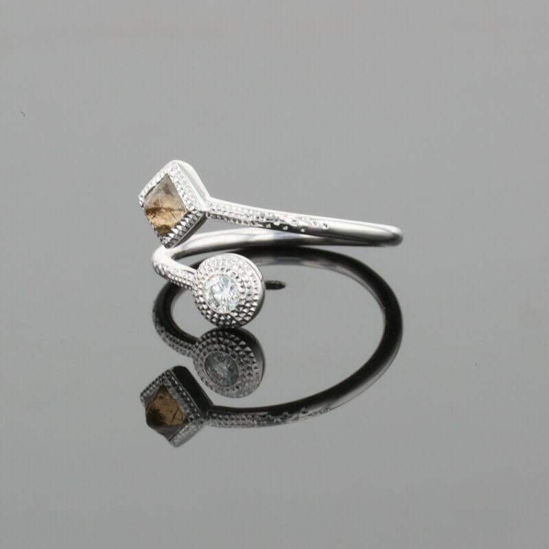 De Beers Talisman Polished &amp; Brown Rough Natural Diamonds 18K White Gold Ring