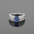 Boucheron Cushion Blue Sapphire & Diamonds Pave Set 18K White Gold Ring