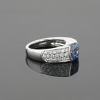Boucheron Cushion Blue Sapphire & Diamonds Pave Set 18K White Gold Ring
