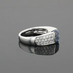 Boucheron Cushion Blue Sapphire & Diamonds Pave Set 18K White Gold Ring