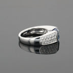Boucheron Cushion Blue Sapphire & Diamonds Pave Set 18K White Gold Ring