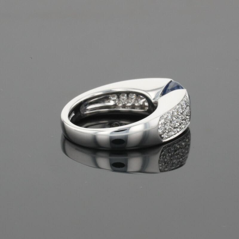 Boucheron Cushion Blue Sapphire &amp; Diamonds Pave Set 18K White Gold Ring