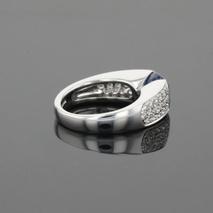 Boucheron Cushion Blue Sapphire &amp; Diamonds Pave Set 18K White Gold Ring