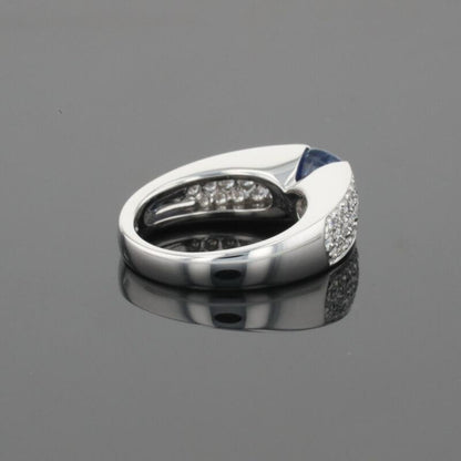 Boucheron Cushion Blue Sapphire &amp; Diamonds Pave Set 18K White Gold Ring