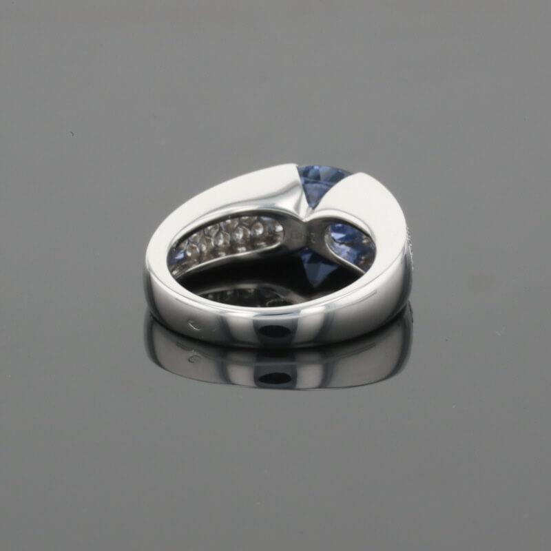 Boucheron Cushion Blue Sapphire & Diamonds Pave Set 18K White Gold Ring