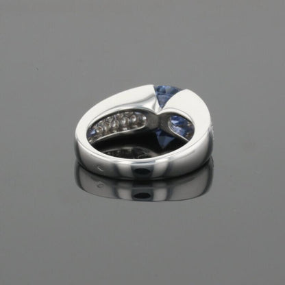 Boucheron Cushion Blue Sapphire &amp; Diamonds Pave Set 18K White Gold Ring
