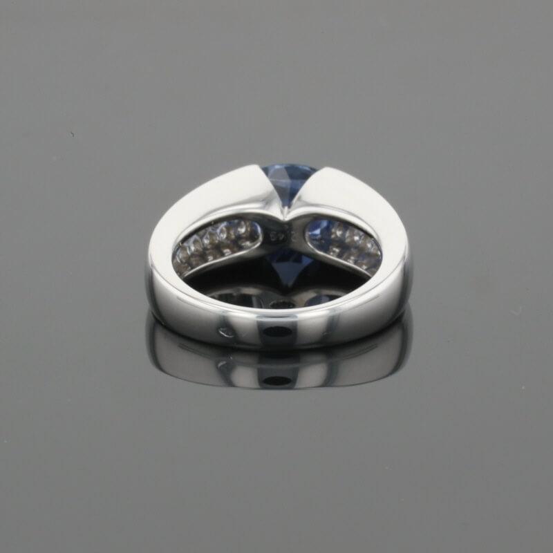 Boucheron Cushion Blue Sapphire & Diamonds Pave Set 18K White Gold Ring