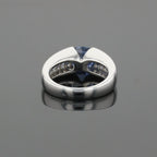 Boucheron Cushion Blue Sapphire & Diamonds Pave Set 18K White Gold Ring