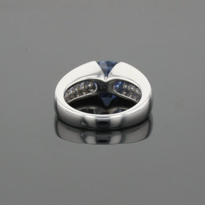 Boucheron Cushion Blue Sapphire &amp; Diamonds Pave Set 18K White Gold Ring