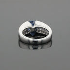 Boucheron Cushion Blue Sapphire & Diamonds Pave Set 18K White Gold Ring