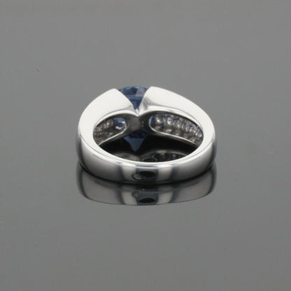Boucheron Cushion Blue Sapphire &amp; Diamonds Pave Set 18K White Gold Ring