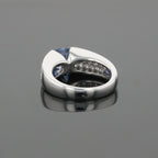 Boucheron Cushion Blue Sapphire & Diamonds Pave Set 18K White Gold Ring