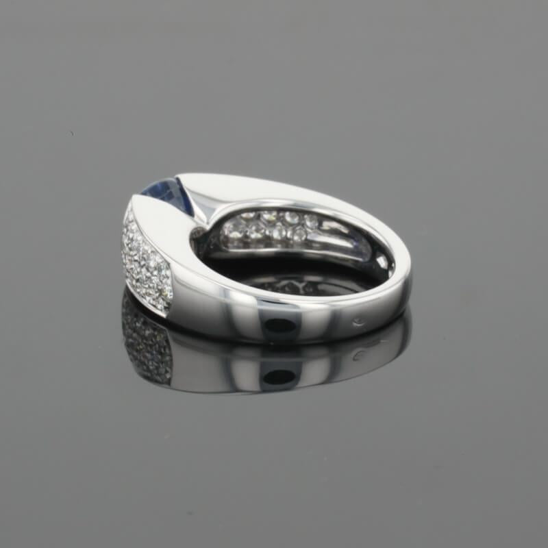 Boucheron Cushion Blue Sapphire & Diamonds Pave Set 18K White Gold Ring
