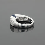 Boucheron Cushion Blue Sapphire & Diamonds Pave Set 18K White Gold Ring